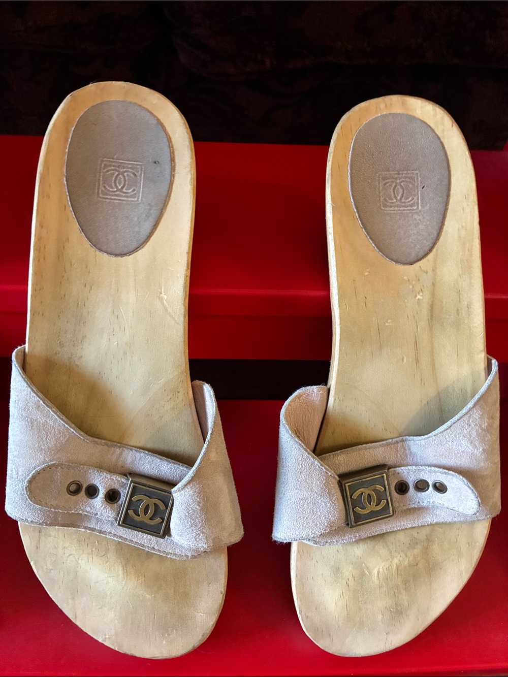 CHANEL Light Pink Suede Leather Mules Slide Dr. Scholl’s Sandals Size 41 Size 10